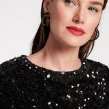 Plaza Top Sequin Poly Satin Black