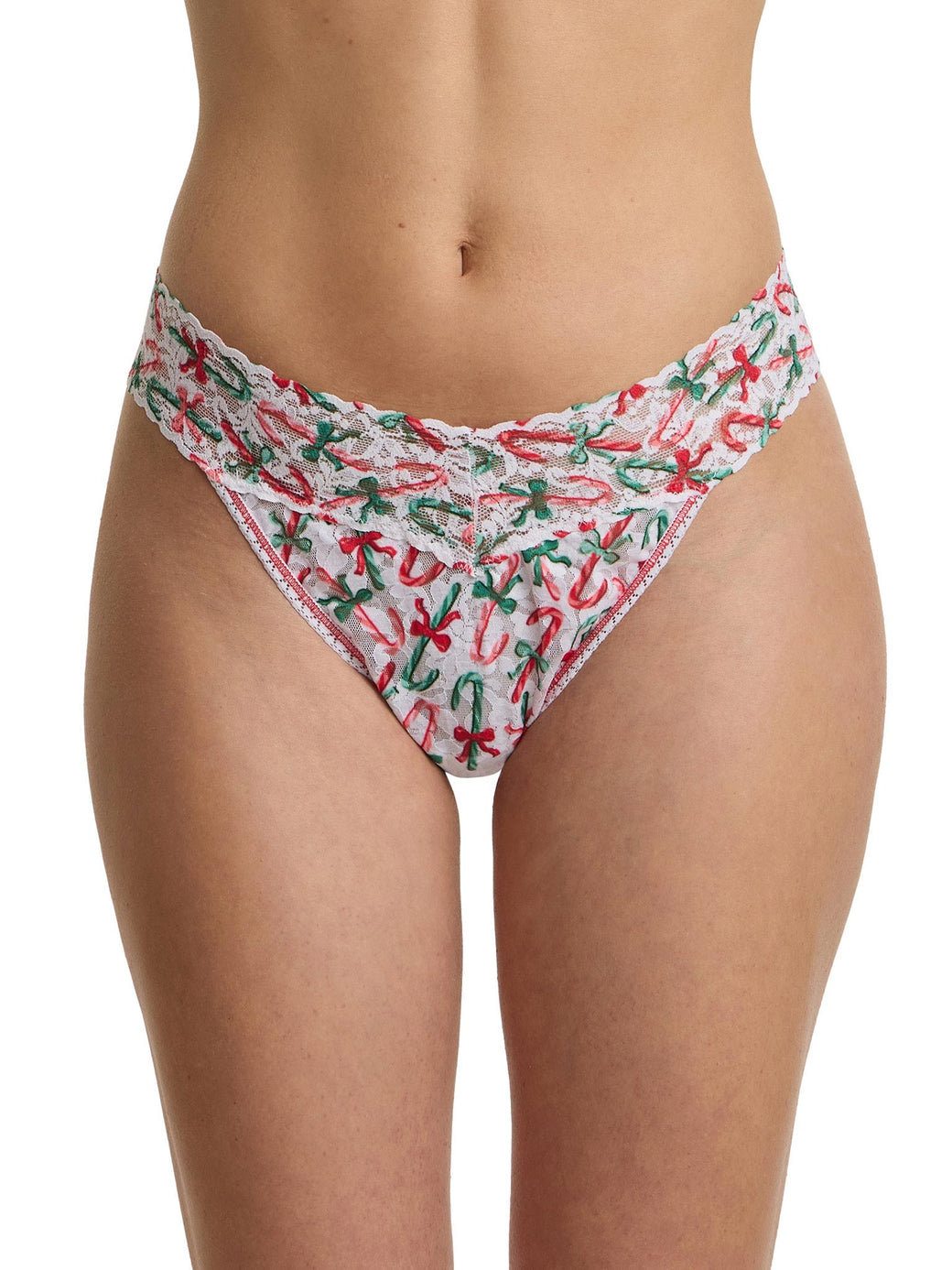 Printed Signature Lace Original Rise Thong Candy Canes