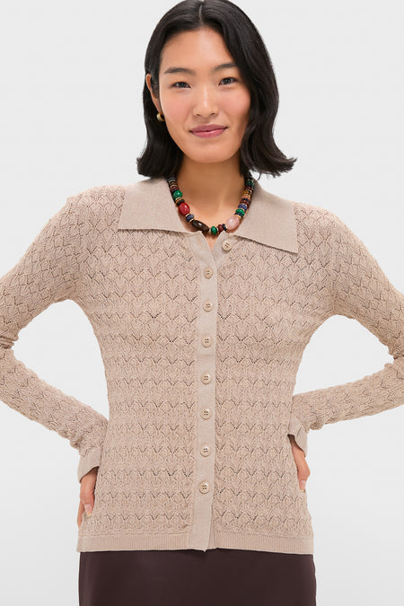 Ruby Knit Long Sleeve Polo Champagne