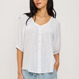 Rix Button Down 3/4 Sleeve Top White