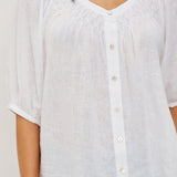 Rix Button Down 3/4 Sleeve Top White