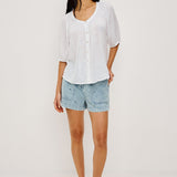 Rix Button Down 3/4 Sleeve Top White
