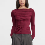 Fluid Jersey Draped Boatneck Burgundy