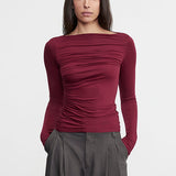 Fluid Jersey Draped Boatneck Burgundy
