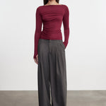Fluid Jersey Draped Boatneck Burgundy