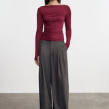 Fluid Jersey Draped Boatneck Burgundy