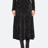 Julie Burnout Velvet Midi Skirt Black