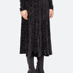 Julie Burnout Velvet Midi Skirt Black