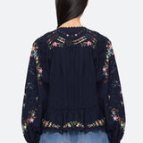 Edwina Embroidery Tie Front Top Navy