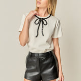 Beaded Bow T-Shirt White