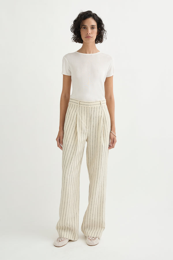 Mackenzie Trouser Cream Pinstripe