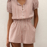 Emilie Playsuit Paloma Check Cinnamon White