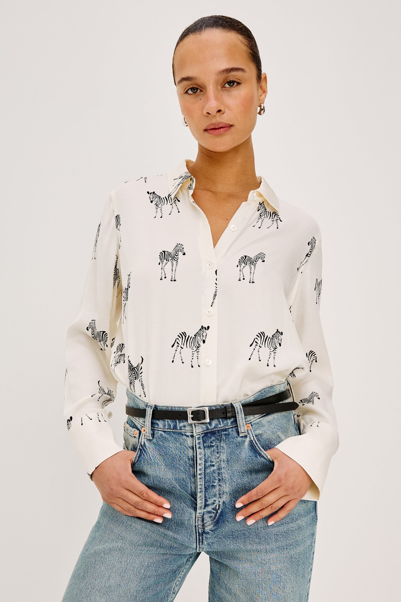 Saige Button Up Blouse Ivory Zebra