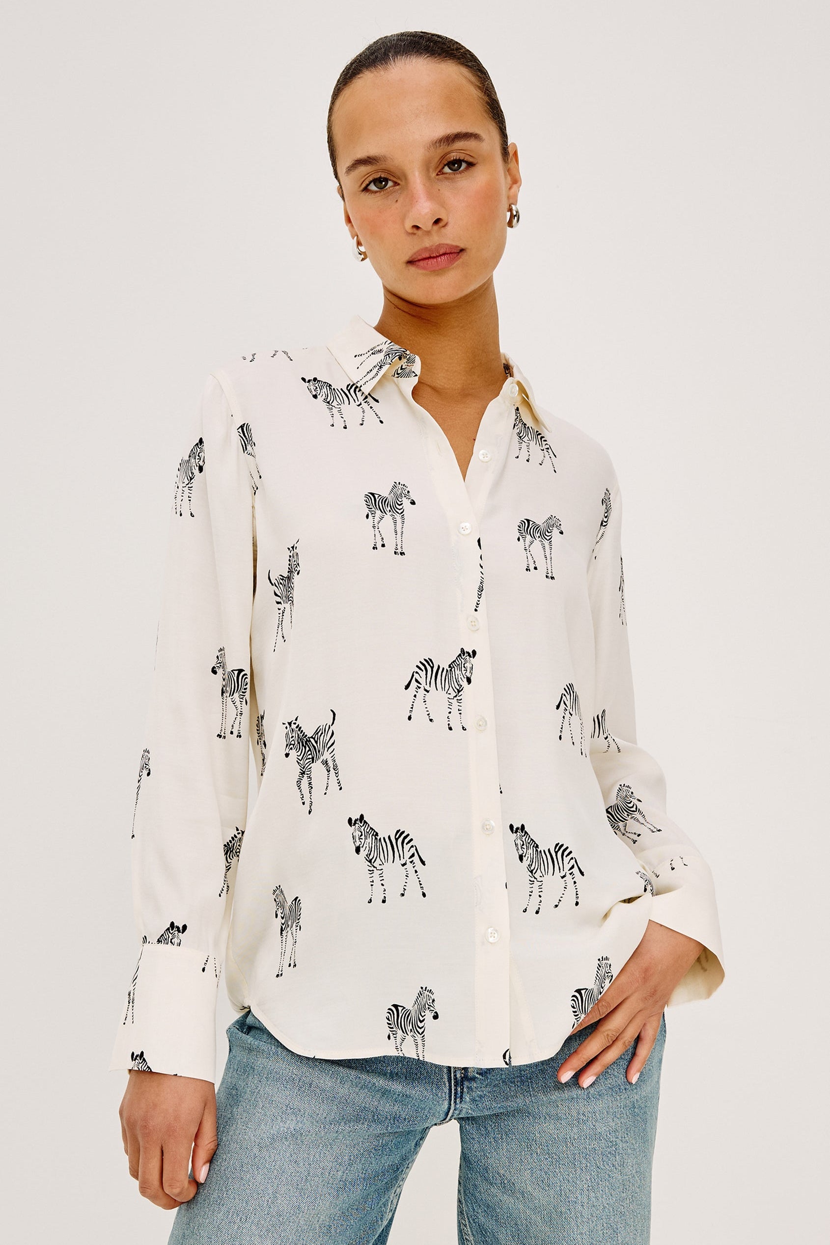 Saige Button Up Blouse Ivory Zebra