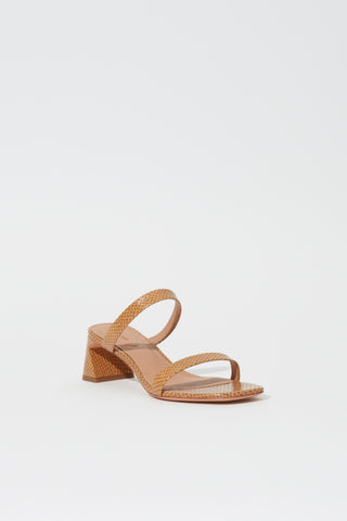 Clara Debossed Leather Block Heel Camel