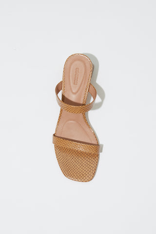 Clara Debossed Leather Block Heel Camel
