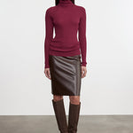 Knee Length Leather Skirt Dark Brown