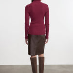 Knee Length Leather Skirt Dark Brown