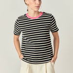 Contrast Rib Stripe T-Shirt Black/Pink