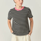 Contrast Rib Stripe T-Shirt Black/Pink