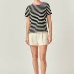 Contrast Rib Stripe T-Shirt Black/Pink