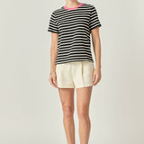 Contrast Rib Stripe T-Shirt Black/Pink