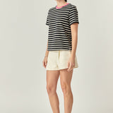 Contrast Rib Stripe T-Shirt Black/Pink