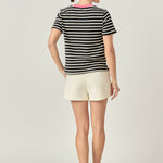 Contrast Rib Stripe T-Shirt Black/Pink