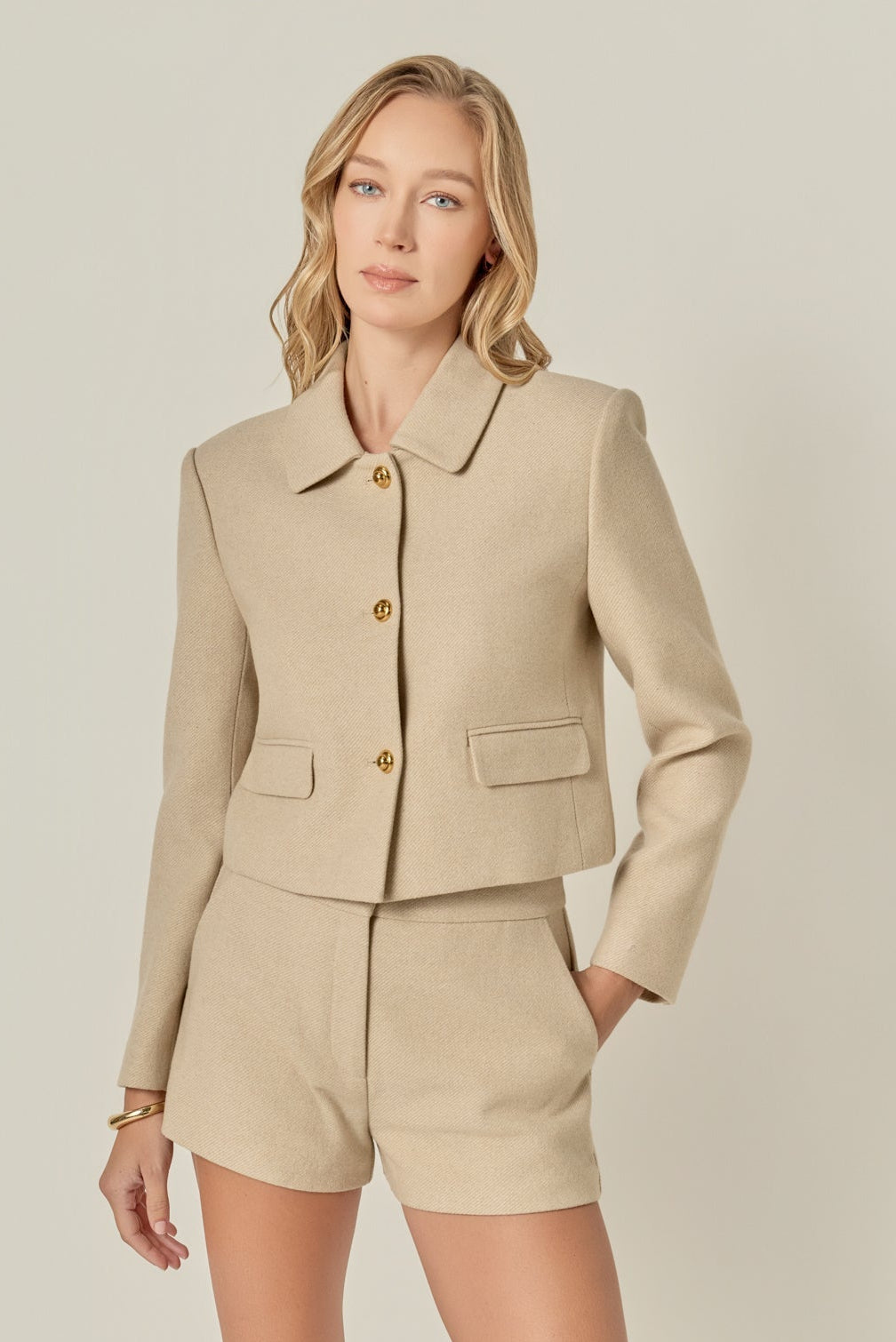 Buttoned  Crop Jacket Taupe