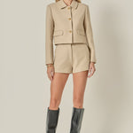 Buttoned  Crop Jacket Taupe
