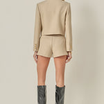 Buttoned  Crop Jacket Taupe