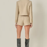 Buttoned  Crop Jacket Taupe