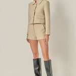 Buttoned  Crop Jacket Taupe