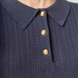 Crochet Short Sleeve Top Navy/Ivory
