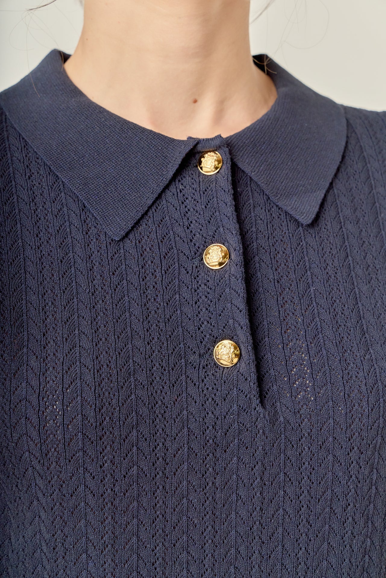 Crochet Short Sleeve Top Navy/Ivory