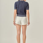Crochet Short Sleeve Top Navy/Ivory