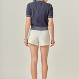 Crochet Short Sleeve Top Navy/Ivory