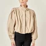 Shirred Trench Short Coat Beige