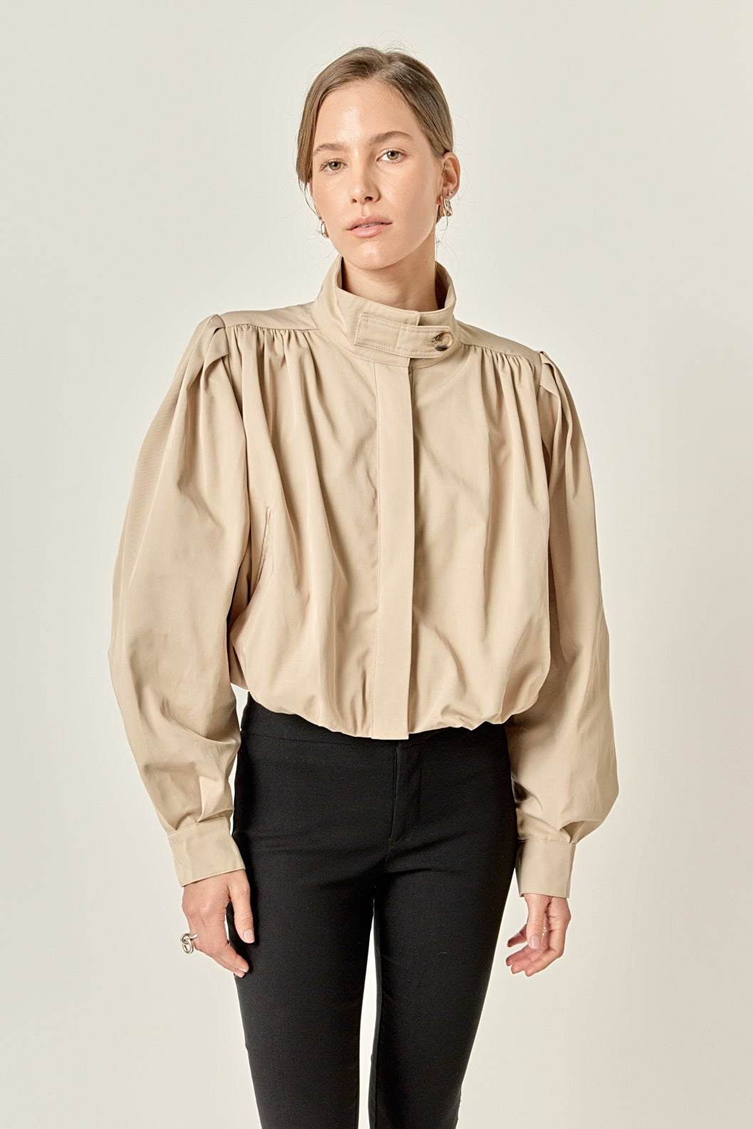 Shirred Trench Short Coat Beige