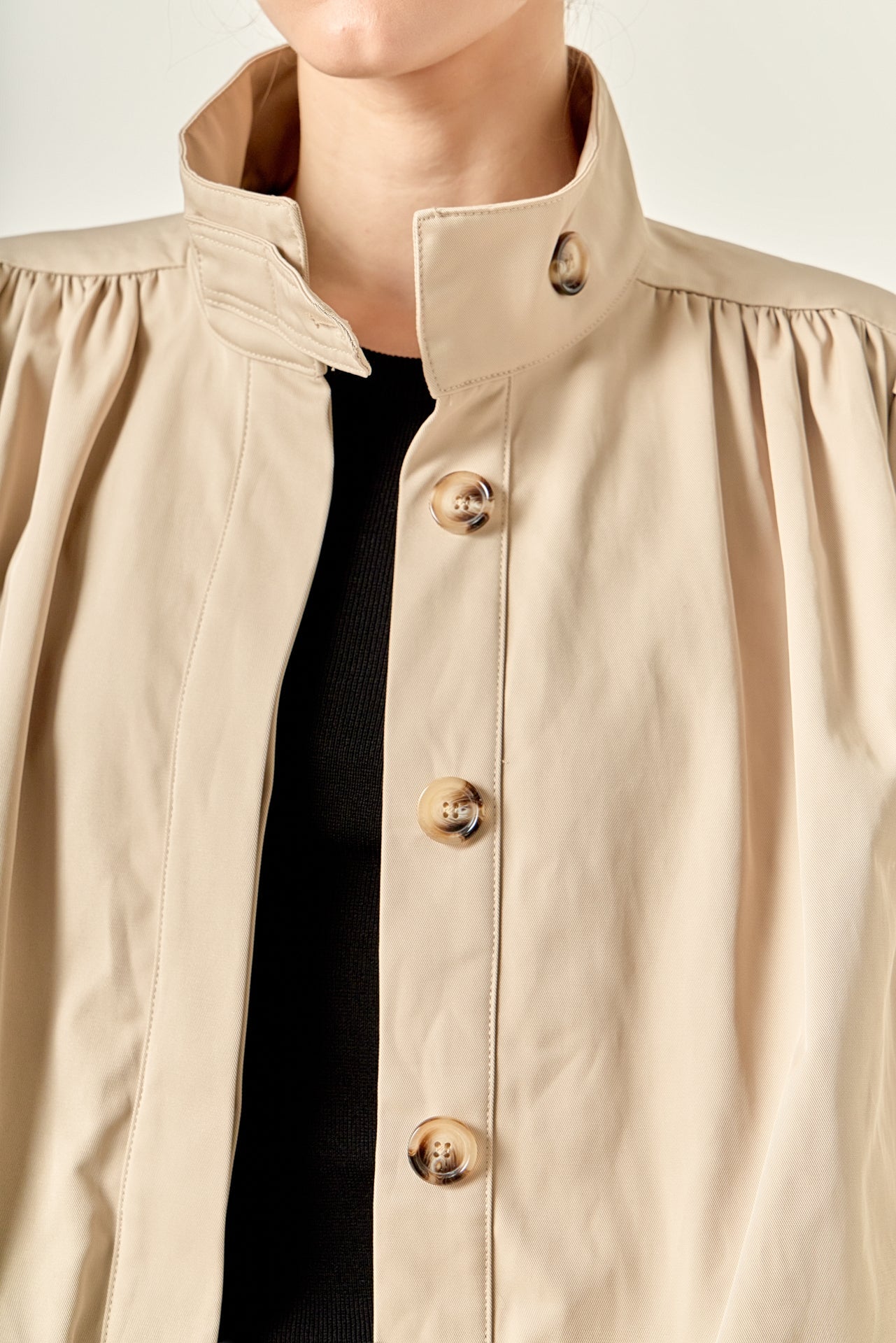 Shirred Trench Short Coat Beige