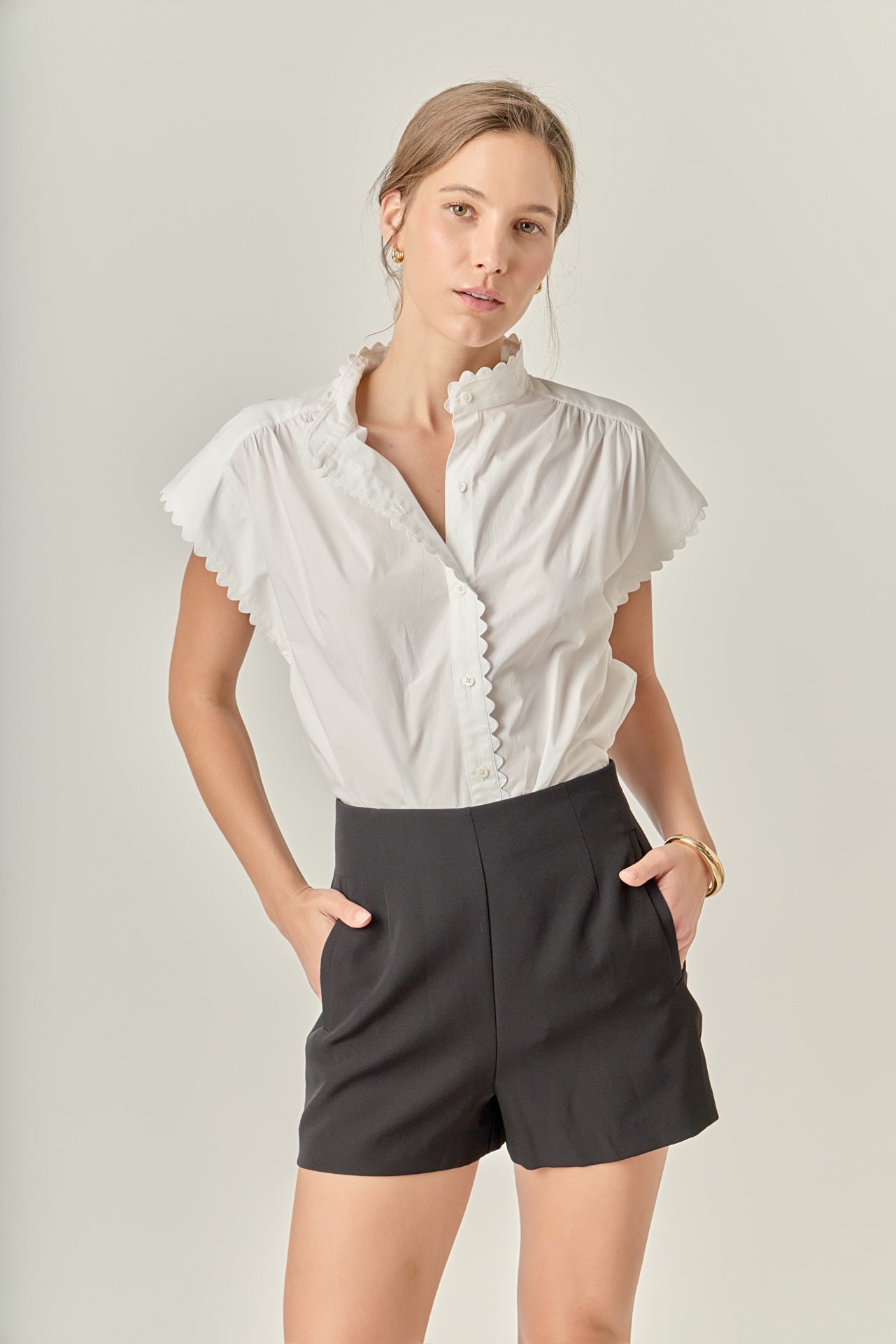 Ric Rac Detailed Short Sleeve Shirt White