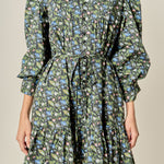 Floral Print Pintuck Smock Mini Dress