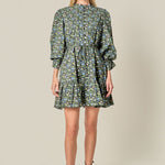 Floral Print Pintuck Smock Mini Dress