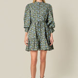 Floral Print Pintuck Smock Mini Dress