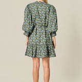Floral Print Pintuck Smock Mini Dress