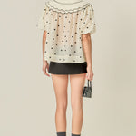 Scalloped Collar Sheer Polka Dot Blouse