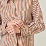 Stripe Collar Flared Skirt Dress Brown