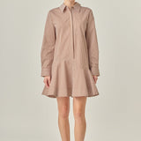 Stripe Collar Flared Skirt Dress Brown