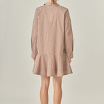 Stripe Collar Flared Skirt Dress Brown