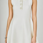 Pearl Bow Sleeveless Flare Knit Dress Off White